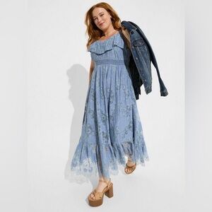 Torrid Blue Maxi Two Tone Lace Tiered Hem Dress - New - Size 14/16 (1)